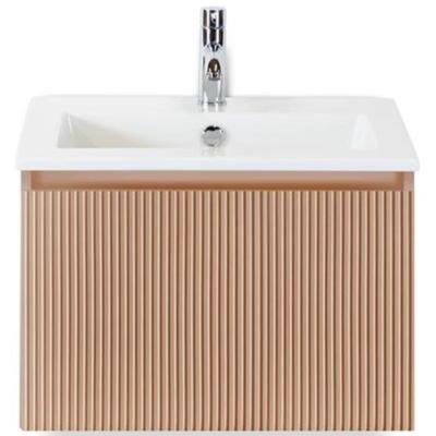 Frozen 3D Badmeubelset 60 cm - Greeplijst in Kleur - Peach - Keramische Wastafel Wit 1 Kraangat