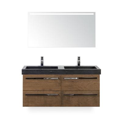 Seville Badmeubelset 120 cm - 4 laden Tabacco - Wastafel Lucca Dubbel - met Sence Spiegel
