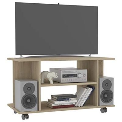 Tv-meubel met wieltjes 80x40x45 cm bewerkt hout sonoma eiken