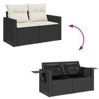6-delige Loungeset met kussens poly rattan acacia zwart - thumbnail