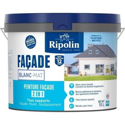 Klassieke 2 in 1 gevelverf - RIPOLIN - 474646 - Wit - Mat - 10 L
