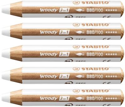 Kleurpotloden STABILO 880 woody 3 in 1 multitalent wit | 5 stuks
