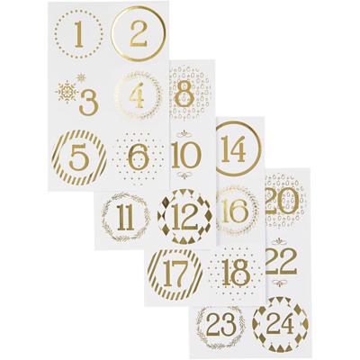 Vivi Gade Kerstkalender cijfer stickers, d 40 mm, vel 9x14 cm, goud, wit, 4 vel/ 1 doos
