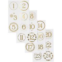 Vivi Gade Kerstkalender cijfer stickers, d 40 mm, vel 9x14 cm, goud, wit, 4 vel/ 1 doos - thumbnail
