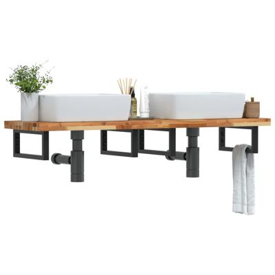 Badkamer wandschap staal en massief acaciahout