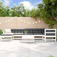 8-delige Loungeset met kussens massief hout wit - thumbnail
