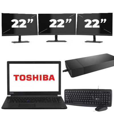 Dynabook Satellite Pro A50-EC - Intel Core i3-8e Generatie - 15 inch - 8GB RAM - 256GB SSD - Windows 11 Home + 3x 22 inch Monitor