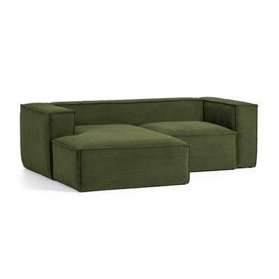Kave Home Loungebank 'Blok' 240cm, Rib, Links, kleur Donkergroen