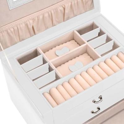 VidaXL Sieradendoosje 3laags met spiegel afsluitbaar 26x18x17,5 cm wit