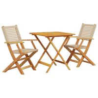 3-delige Bistroset poly rattan en massief hout beige - thumbnail