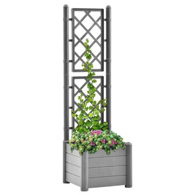 Plantenbak met latwerk 43x43x142 cm PP steengrijs Plantenbak met latwerk 43x43x142 cm PP steengrijs