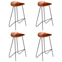 Barstoelen 4 st echt leer bruin - thumbnail
