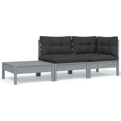3-delige Loungeset met kussens massief grenenhout grijs 3-delige Loungeset met kussens massief grenenhout grijs