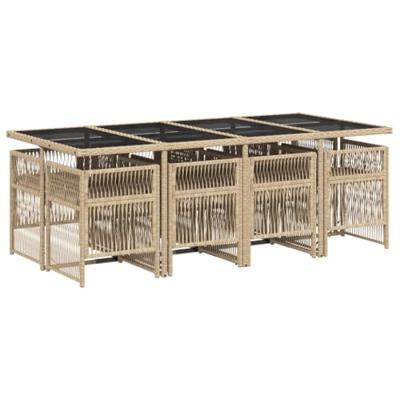 9-delige Tuinset met kussens poly rattan gemengd beige