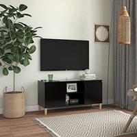 Tv-meubel met massief houten poten 103,5x35x50 cm zwart - thumbnail