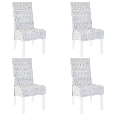 Eetkamerstoelen 4 st kubu rattan en mangohout wit