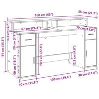 Bureau met LED-verlichting 160x55x91 cm hout artisanaal eiken - thumbnail