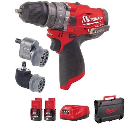 Milwaukee M12 FUEL™ FPDXKIT-202X Accu klop-/schroefboormachine 12V 2.0Ah + 3x Hulpstukken in HD-Box - 4933464138