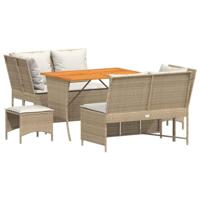 5-delige Loungeset met kussens poly rattan beige - thumbnail