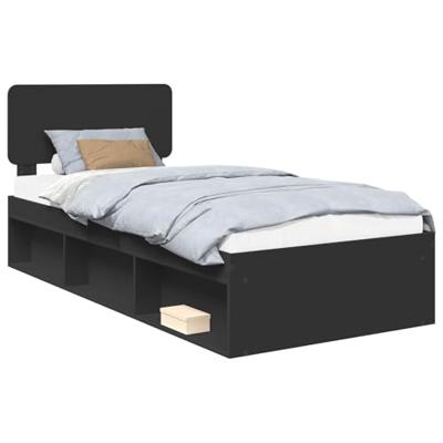 Bedframe met hoofdeinde Zwart 75 x 190 cm Massief grenenhout