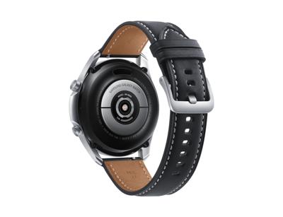 Samsung Galaxy Watch 3 Smartwatch Bluetooth, behuizing 45 mm, staal, lederen band, valherkenning, sportbewaking, accu 340 mAh, IP68, zilver (Mystic Silver) [Italiaanse versie]