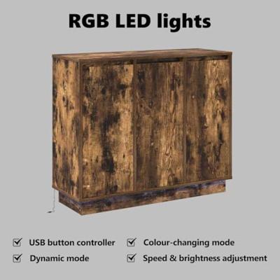 LED Sideboard Gerookt eiken 90 x 32 x 75 cm Bewerkt hout