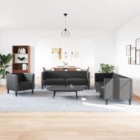 3-delige Loungeset Chesterfield-stijl kunstleer zwart - thumbnail