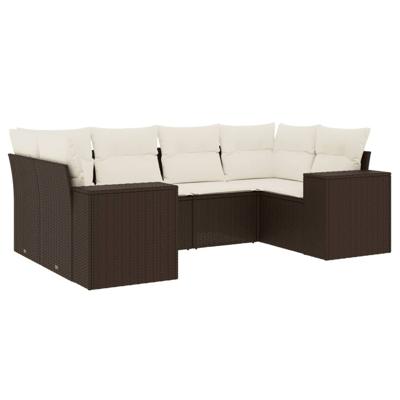 6-delige Loungeset met kussens poly rattan bruin - thumbnail
