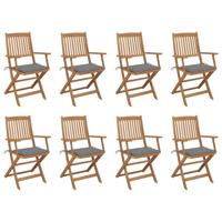 Tuinstoelen 8 st inklapbaar met kussens massief acaciahout - thumbnail