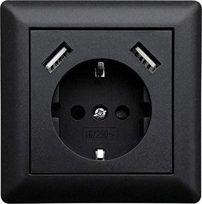 LEDmaxx USB1002 1-voudig Stopcontact (onderbouw) Met USB, Aanraakbeveiliging Zwart