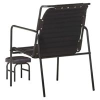 Relaxfauteuil met voetenbankje echt leer zwart - thumbnail