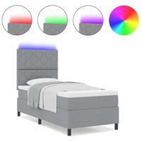 Boxspringbed met Matras en LED Licht in Lichtgrijs, 100 x 200 cm stof - thumbnail