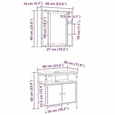 Badkamermeubelset met plank met opslag 2 pcs Bruin Bewerkt hout