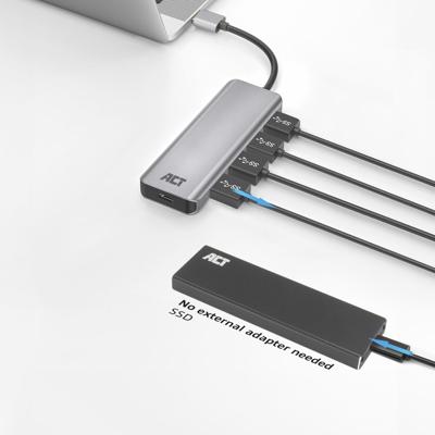 ACT AC6121 USB-A Hub 3.0 | 4x USB-A | Zilver | Aluminium