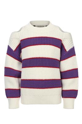 LOOXS 10sixteen Zomer trui meisjes gebreid - Wit/paars gestreept LOOXS 10sixteen Zomer trui meisjes gebreid - Wit/paars gestreept