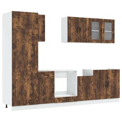 8-delige Keukenkastenset Kalmar bewerkt hout gerookt eiken