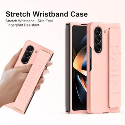 Lunso - Samsung Galaxy Z Fold5 hoes met polsband - wrist strap - Lichtroze