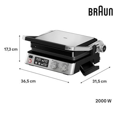 Multifunctionele grill - BRAUN - Multi Grill 7 - 2000 W - 3 verwarmingsstanden - Zwart/Staal