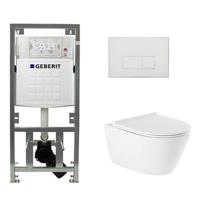 QeramiQ Salina Toiletset - rimless - Geberit inbouwreservoir - diepspoel wandcloset - softclose - quickrelease - bedieningspaneel met rechthoekige knoppen - glans wit 0701131/SW96855/SW96857/SW706187 - thumbnail