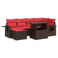 7-delige Loungeset met kussens poly rattan acacia bruin - thumbnail