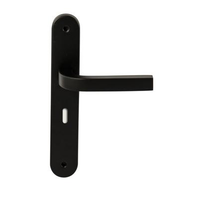 Hardbrass Deurkruk Osaka op ovaal langschild sleutelgat 56mm - zwart