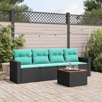 5-delige Loungeset met kussens poly rattan zwart - thumbnail