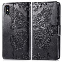 Butterfly Love bloemen reliëf horizontale Flip lederen case voor iPhone X met houder & kaartsleuven & portemonnee & Lanyard (zwart) - thumbnail