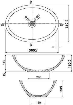 Ben Samantha ovale waskom 50x35x16cm mineraalmarmer glanzend wit