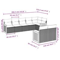 8-delige Loungeset met kussens poly rattan zwart - thumbnail