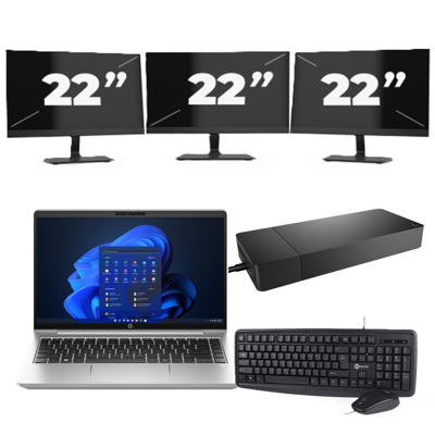 HP ProBook 440 G10 - Intel Core i3-13e Generatie - 14 inch - 16GB RAM - 256GB SSD - Windows 11 Home + 3x 22 inch Monitor