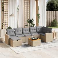 8-delige Loungeset met kussens poly rattan gemengd beige - thumbnail
