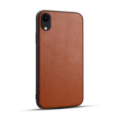 Voor iPhone XR Litchi PU lederen anti-Falling TPU beschermhoes (bruin)