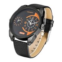 CAGARNY 6813 modieuze Dual klok Quartz Business polshorloge met lederen Band voor mannen (zwarte behuizing zwarte Band) - thumbnail