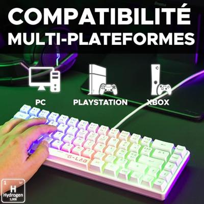 The G-Lab Keyz Hydrogen, 60% gamingtoetsenbord, bekabeld, Azerty, meerkleurige achtergrondverlichting, stil, compact formaat TKL - PC/PS5 (wit)
